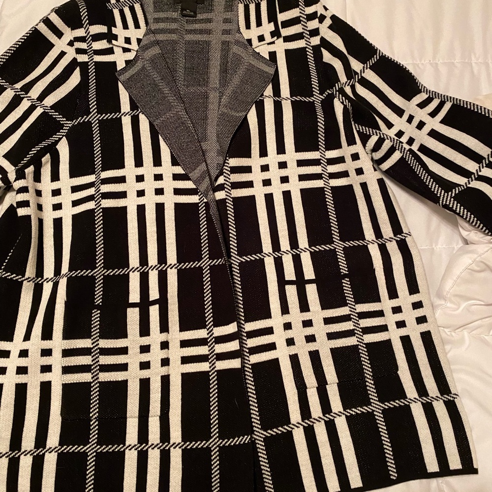 Investment black and white cardigan sweater
